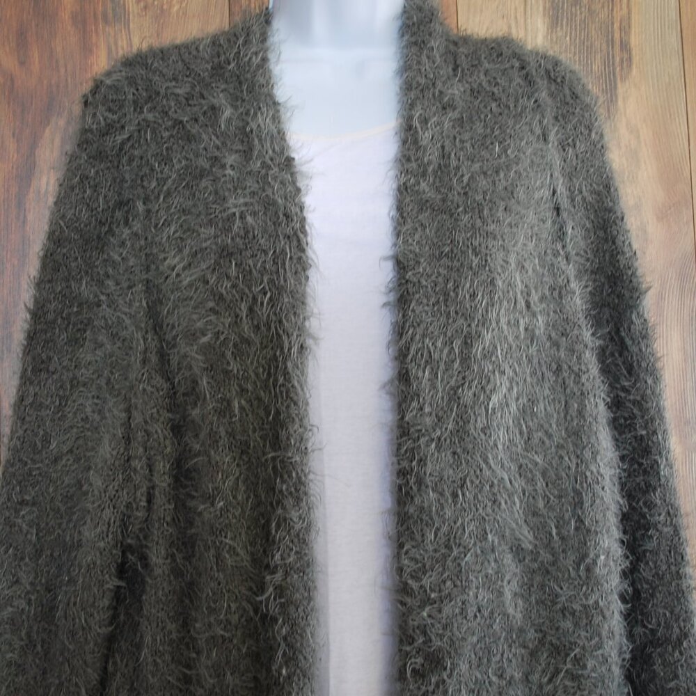Crescent Boutique Gray Shag Cardigan Open Front Sweater M